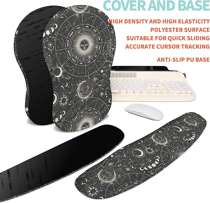 2-in-1 Ergonomic Set, Wave Rise Keyboard Wrist Rest and Massage Bulge Slope Mouse Pad Wrist Support, Cushion Memory Foam Integrated to Relieve Wrist Pain, Constellation