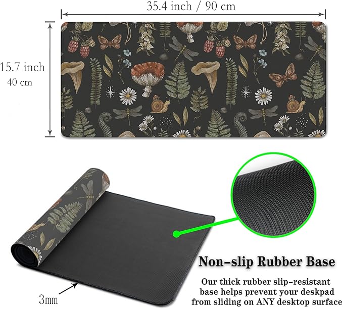 Office Desk Mat Desktop Pad Extra Large Mouse Pad Gaming Mousepad Mousepads XXL Non-Slip Rubber Base Waterproof with Stitched Edges 35.4" X 15.7" for Game Office, Vintage Woodland