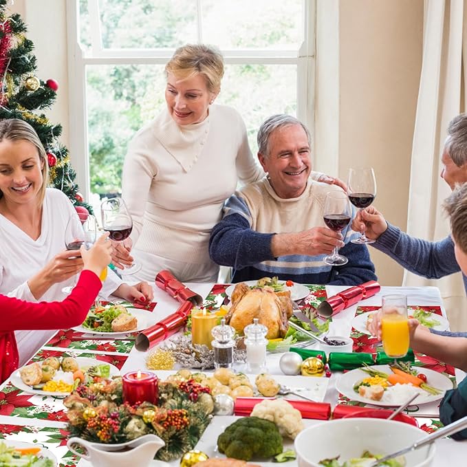 50 Pack Christmas Velvet Poinsettia Paper Placemats,16x 11 Inch Red Poinsettia Flower Disposable Placemats Poinsettia Golden Tablemats for Kitchen Dining Winter Holiday Christmas Party Supplies