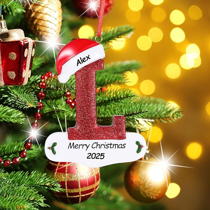 Personalized 26 Letters Ornaments for Christmas Tree 2025, Custom Christmas Ornament with Family Member's Names 3D Resin Xmas Hanging Pendant Original Gifts for Family Friends(L)