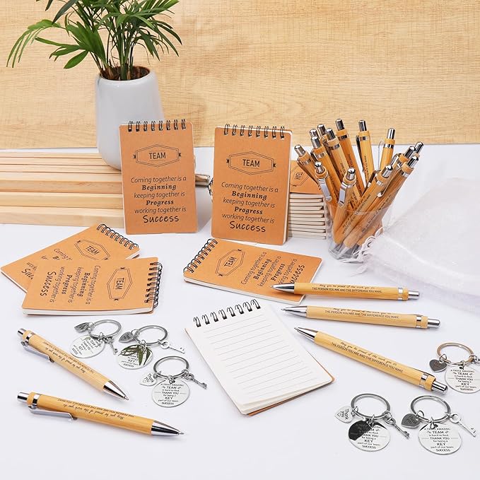 CZWZ 80 Pcs Employee Appreciation Gifts Set, Includes Notepads Pens Thank You Keychains and Organza Bags, Team Recognition Gifts for Coworkers Staff Employees Retirement Birthday Christmas(Brown)