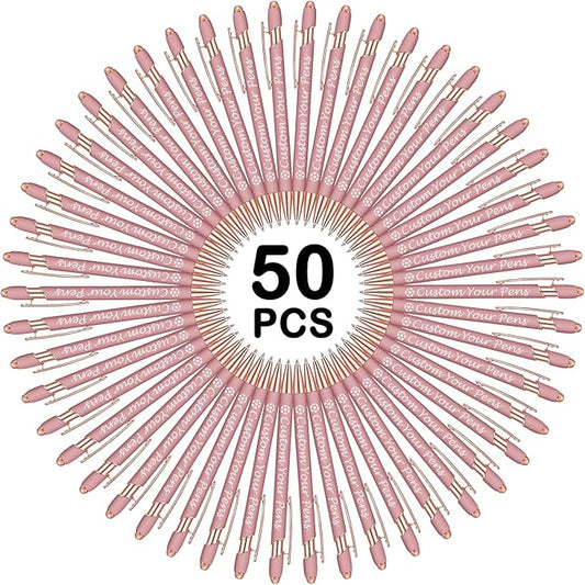 Amlion Personalized Custom Pens with Name Engraved Logo Text,50 Customized Writing Stylus Pen Promotional Item Gift for Men Women Office Business Wedding-Rose Gold