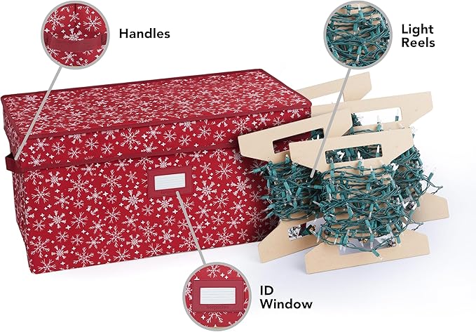 Covermates Keepsakes Christmas Light Storage Box - Carrying Handles, Sturdy Interior Walls - Holiday Storage, Green Snowflake