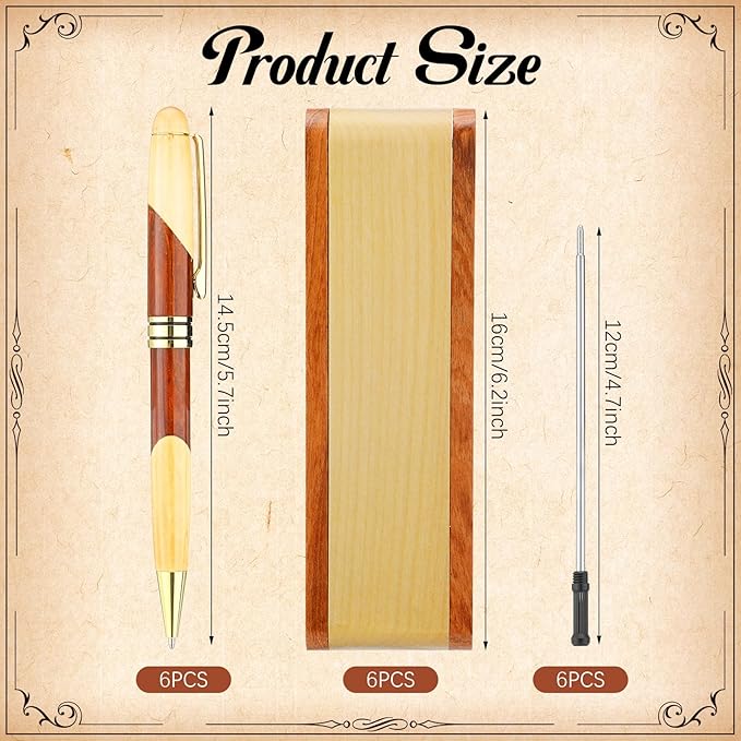 Outus 6 Sets Wooden Ballpoint Pen Appreciation Thank You Gifts with Business Pen Case Display, Personalized Handmade Wooden Writing Gifts Set for Journaling Signature Employee School Office Supplies