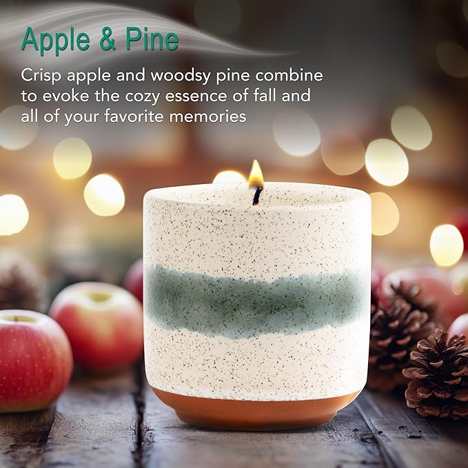 Hyggelight - The Growing Candle, Apple & Pine Scented, 8.5oz Ceramic Pot, Aromatherapy Candles, 100% Soy for Women and Men, Edith