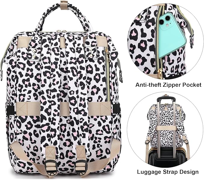 Leopard Laptop Backpack College School Backpack Bookbags Nurse Backpacks Travel Bags Casual Daypacks for Women Girls Fits 15.6 Inch Notebook