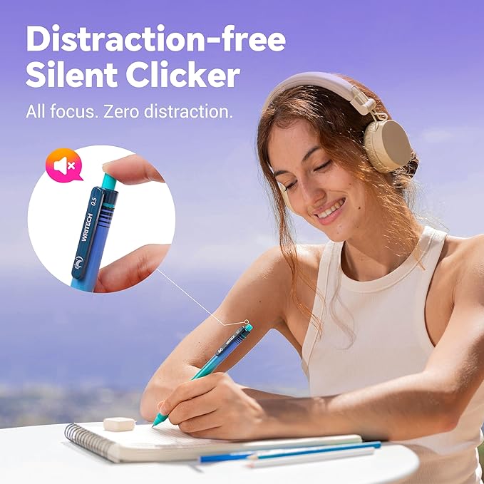 WRITECH Black Ink Gel Pens: 8-Pack Retrowave 0.5mm Fine Point Pens - Smooth Writing Silent Clicker and Refillable Perfect for School Office & Everyday Use.