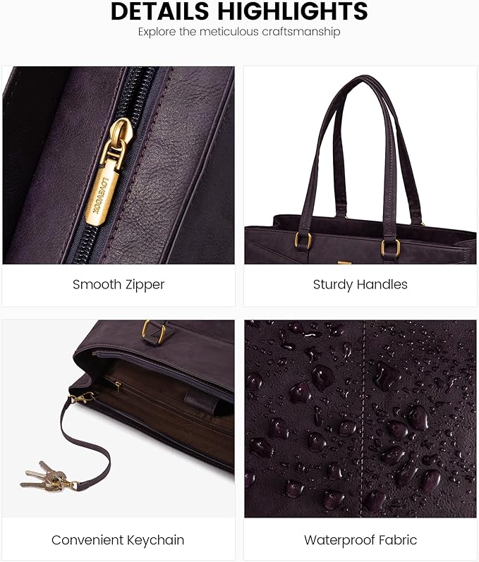 LOVEVOOK Laptop Bag for Women,15.6 Inch Laptop Tote Bag for Women,Vintage Leather Work Tote Bags Computer Teacher Bag,Waterproof Business Bag Office Briefcase