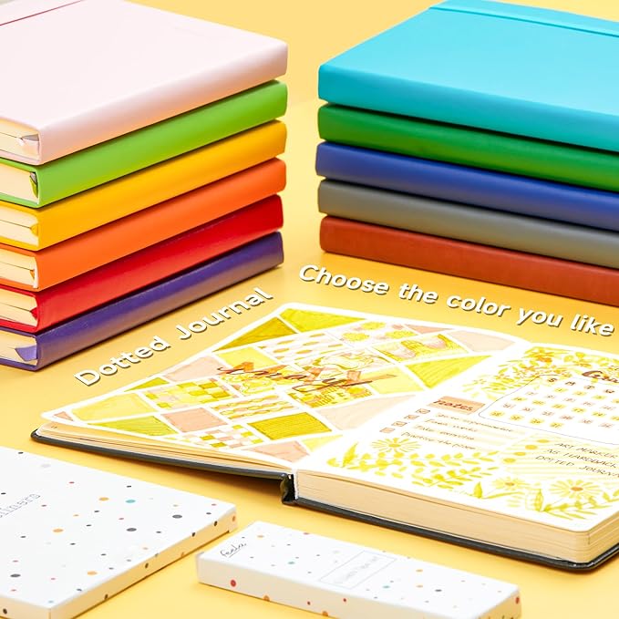 feela Dotted Journal Kit, Dot Grid Journal Hardcover Planner Notebook Set For Beginners Women Girls Note Taking with Journaling Supplies Stencils Stickers Pens Accessories, A5, 224 Pages, Green