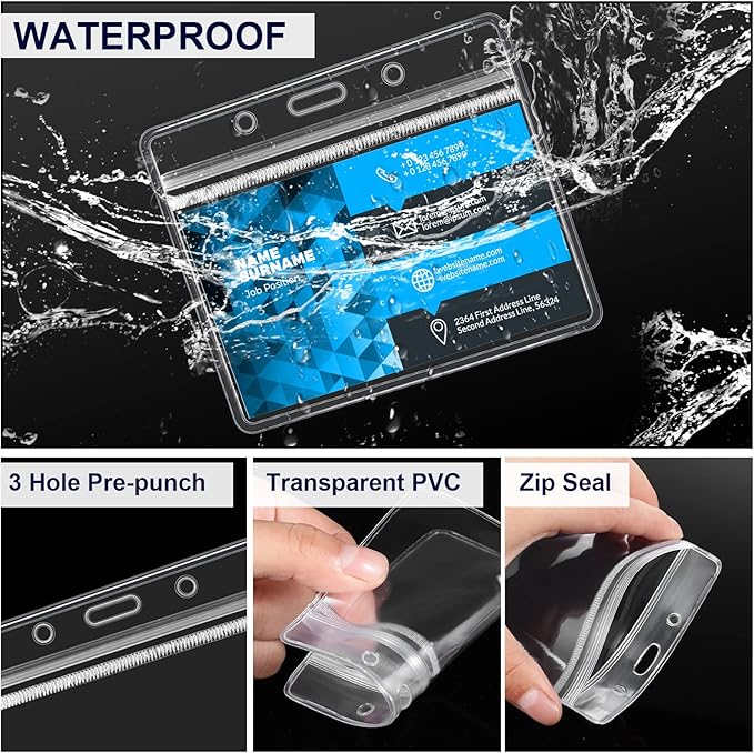 Marspark 100 Sets Clear Name Tags with Lanyard, Lanyards for ID Badges Reusable Strap with ID Holder Plastic Name Badges for Adults Business School Church Conference (Dark Blue)