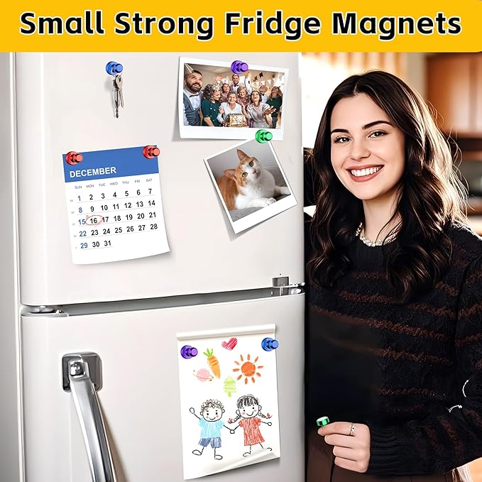 VNDUEEY 24 Pack Fridge Magnets, 4 Colors Refrigerator Magnet, Whiteboard Magnets Dry Erase Magnet, Magnetic Push Pins for Kitchen, Office, Classroom, Adults