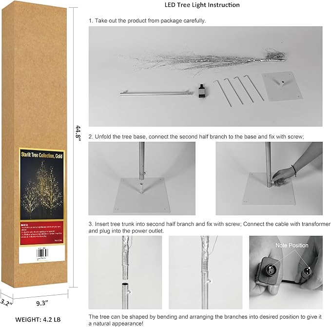 LIGHTSHARE Christmas Tree Combo Kit - Starlit Tree Collection with Angel Lights, 4 Feet 5 Feet and 6 Feet, Golden, Pack of 3, Perfect for Home Decor Holiday Party Wedding