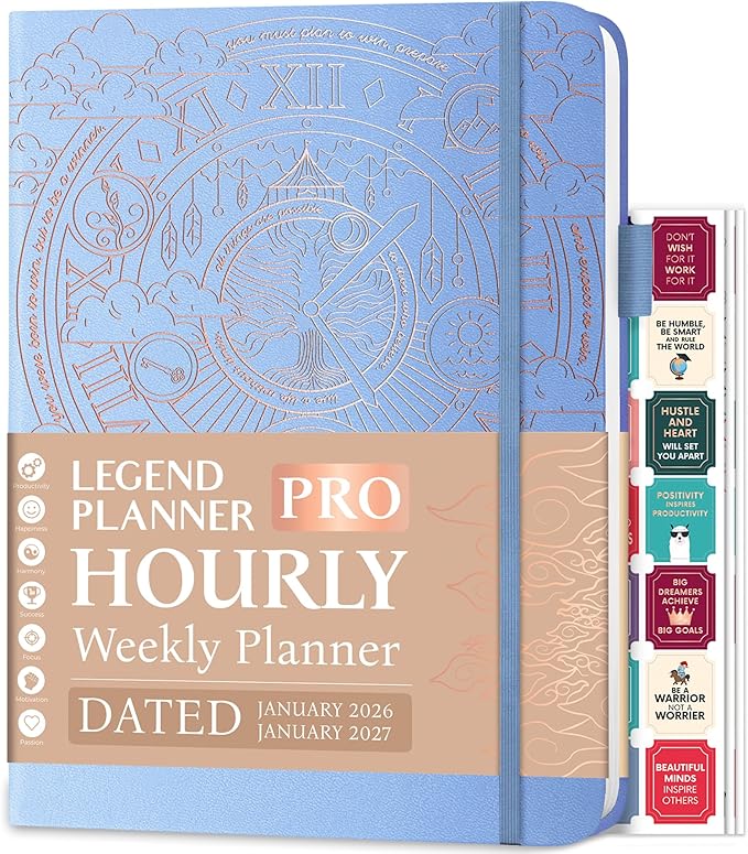 Legend Hourly Schedule Planner PRO Dated Jan 2026-Jan 2027 – Deluxe Weekly & Daily Organizer with Time Slots. Appointment Book Journal for Work & Time Management, A4 Hardcover, Periwinkle