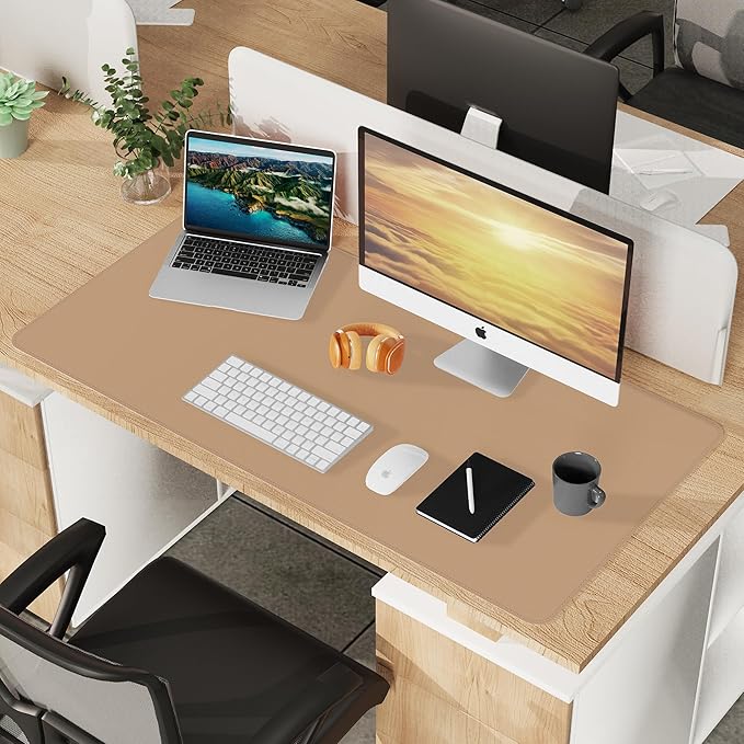 Leather Desk pad Protector, Large Desk mat with Natural Cork & PU Leather,Mouse pad,Non-Slip Office Desk Mat,Waterproof Desk Writing Pad for Office and Home (47in*23in,Dark Apricot)