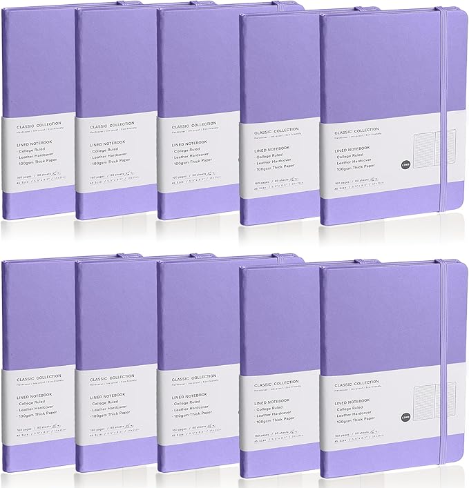 Lined Journal Notebook, 10Pack(Mauve), 160 Pages, Medium 5.7 inches x 8 inches - 100 gsm Thick Paper, Hardcover