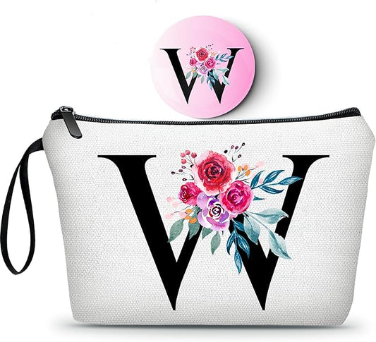 Personalized Makeup Bag With Mirror - Monogram Gift for Daughter, Her Birthday - Cosmetic Bag for Purse - Unique Women's Gift (W)