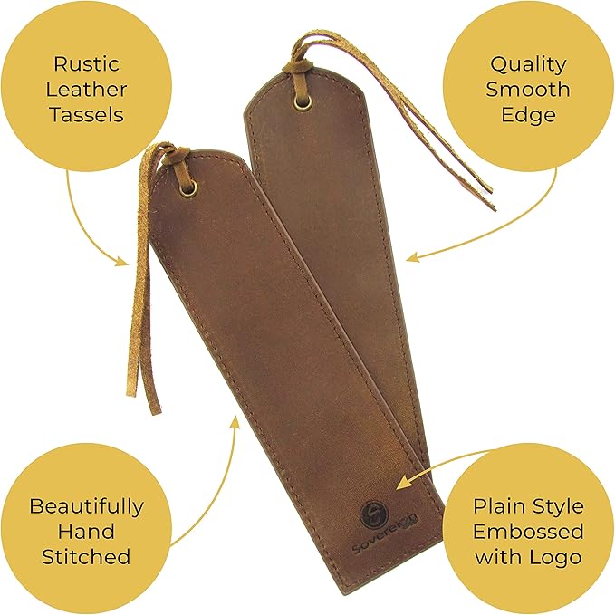 Leather Bookmarks for Men and Women | Quality Brown Mens Bookmark | 2 Smooth Handmade Leather Book Markers for Men Women Book Lovers Readers (7x2) Leather Gift | Sovereign-Gear