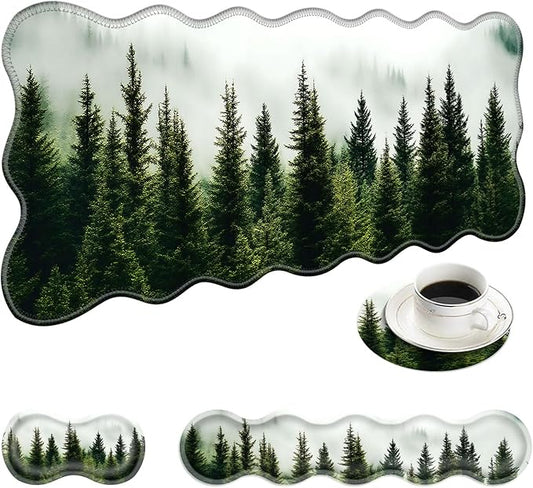 Large Mouse Pad and Keyboard Wrist Rest, Desk Pad for Keyboard and Mouse, 4-in-1 Large Gaming Mouse Pad with Wrist Support, Desk Mat for Home Office Study Game-Forest