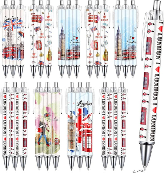 London Ballpoint Pens Bulk - 36 Pcs London Souvenirs Gifts from UK City Travel Ballpoint Pens Retractable Smooth Ball Point Pen British Gifts for Office School Stationery Traveler Supplies