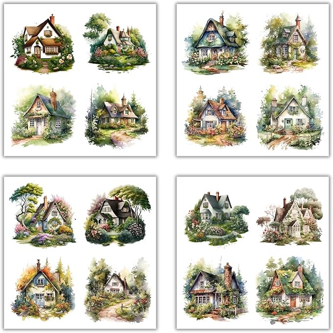XERE 80 Pcs Quaint Cottages Four Seasons Sticker Book for Journaling Notebooks, Sketchbook, Bookmark Making, Junk Journal, Budget Planner, Scrapbook Art Supplies Stickers