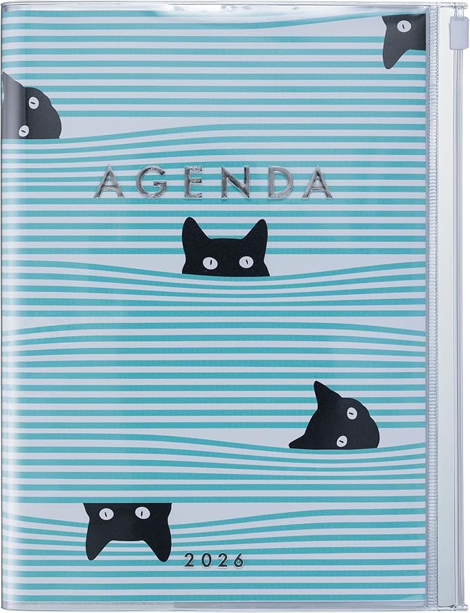MARK'STYLE A5 Weekly Vertical Planner 16 Months (Sep. 2025 – Dec. 2026) with Soft Transparent PVC Cover,Refillable, Pocketed, for Daily Organizing & Planning (Black Cat)