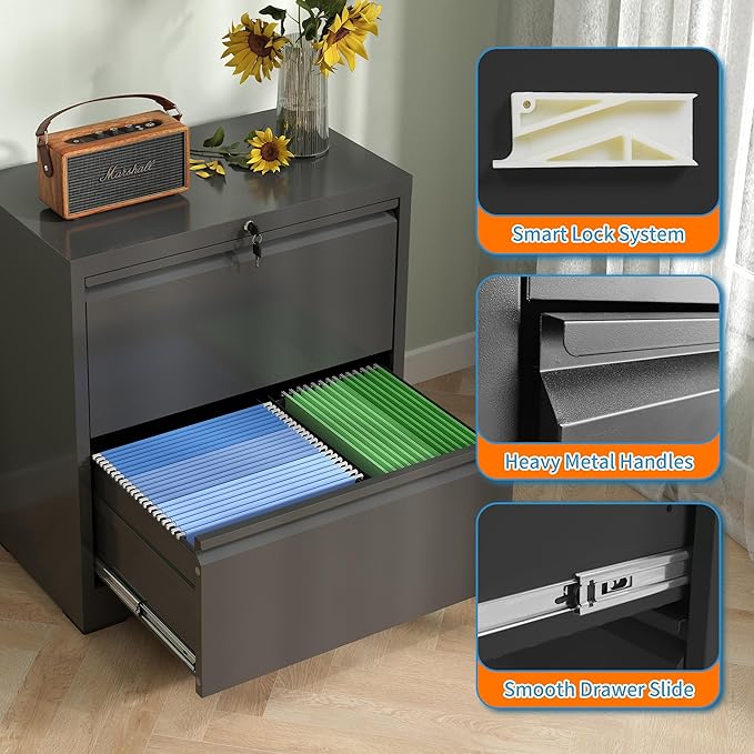 Lateral File Cabinets 2 Drawer,Metal Lateral Filing Cabinet for Home Office,Wide Steel Storage Commercial Drawer Cabinet for Legal/Letter/A4 Size Assembly Required