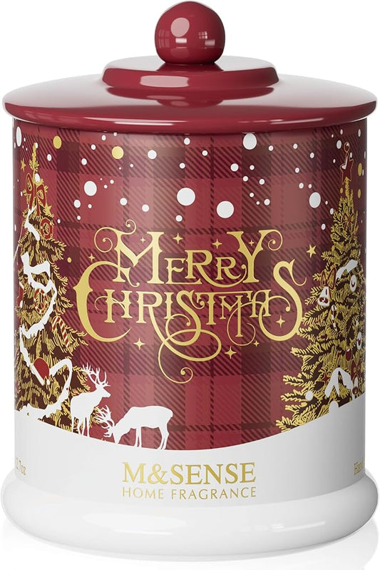 M&SENSE Christmas Candles Baked Apple Pie Scented, Soy Wax 12.7oz 75 Hours Long Lasting Clean Burn, 2 Wick Cinnamon Apple Winter Holiday Candles for Home Decor, Luxury Relaxing Candle Gifts for Women