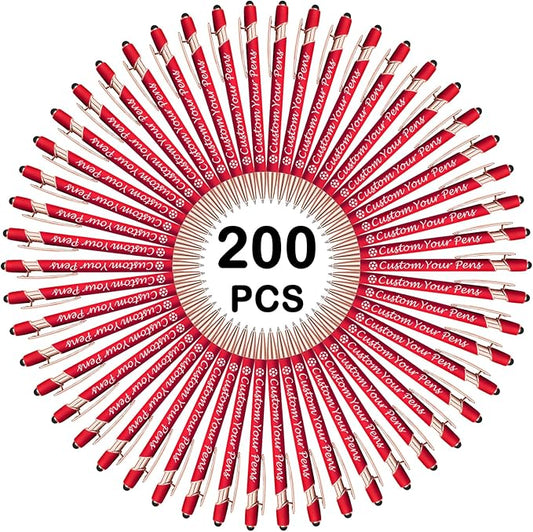 Amlion Personalized Custom Pens with Name Engraved Logo Text,200 Customized Writing Stylus Pen Promotional Item Gift for Men Women Office Business Wedding-Red