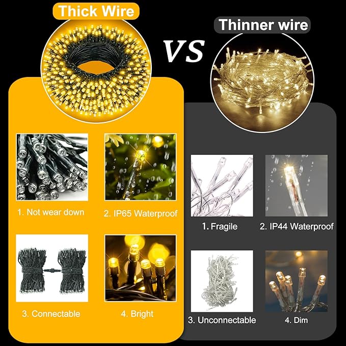 Orange Christmas Lights Outdoor, 100FT 300 LED Christmas String Lights with 8 Modes Waterproof, Plug in Green Wire Twinkle Tree Light for Indoor Patio Yard Party Holiday Decorations