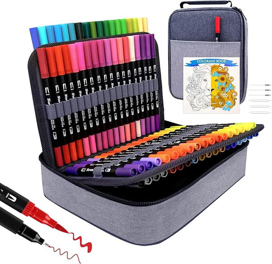 Markers for Adult Coloring Book, 72 Colors Art Markers Set Dual Tip Brush Pen, Coloring Markers Fine Point Artist Drawing Paintings Diaries Journaling Art projects Art Supplies with Case