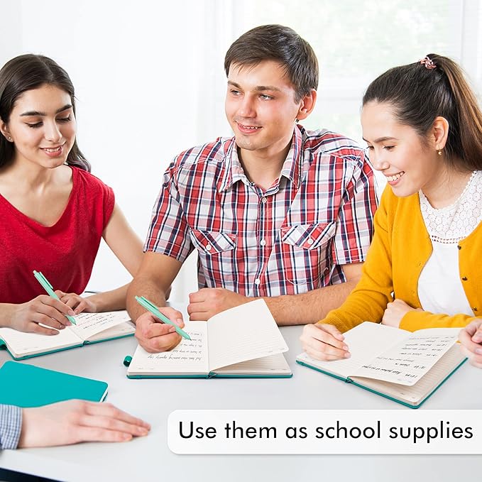 feela 5 Pack Journal Notebook Bulk for School, Hardcover Business Notebooks Classic Ruled Lined Journals with Pen Holder for Work Note Taking, with 5 Black Pens, 120 GSM, 5.1”x8.3”, A5, Emerald