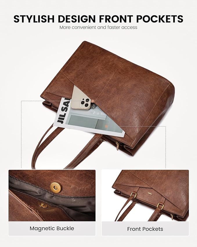 LOVEVOOK Laptop Bag for Women,15.6 Inch Laptop Tote Bag for Women,Vintage Leather Work Tote Bags Computer Teacher Bag,Waterproof Business Bag Office Briefcase