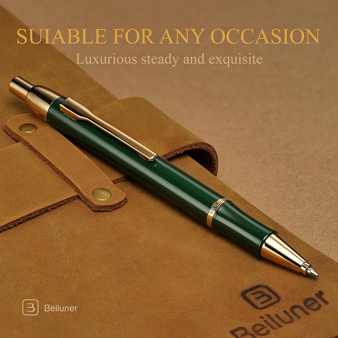BEILUNER Luxury Gel Pen with 24K Gold Electroplating Finish, Green Piano Lacquer, Luxury Grade Craftsmanship, Best Gel Pen Gift Set for Men and Women