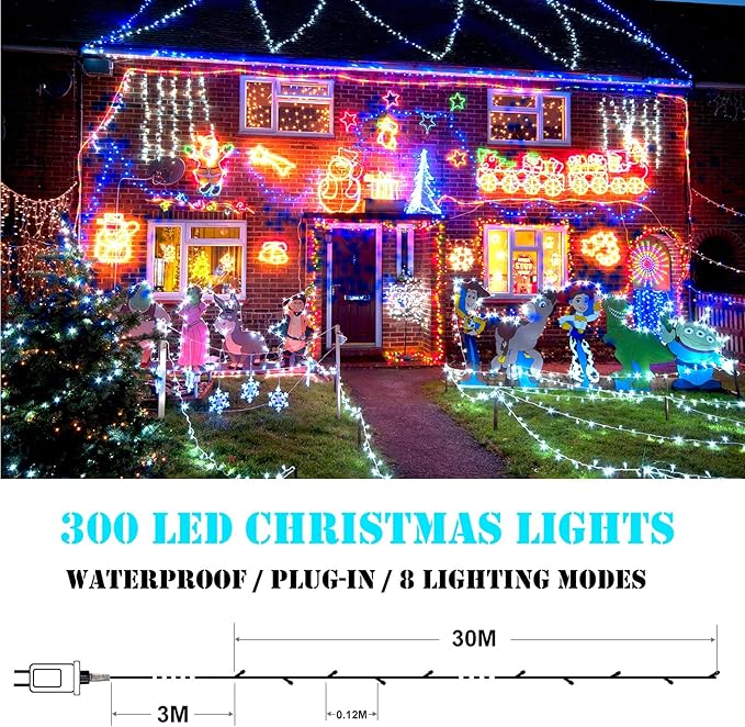 Outdoor Fairy Lights Waterproof, Plug in String Lights with 8 Modes Timer, 98Ft 300 Twinkle LED Outdoor & Indoor Decor for Girl's Bedroom/Garden/Patio/Yard/Wedding/Holiday Party