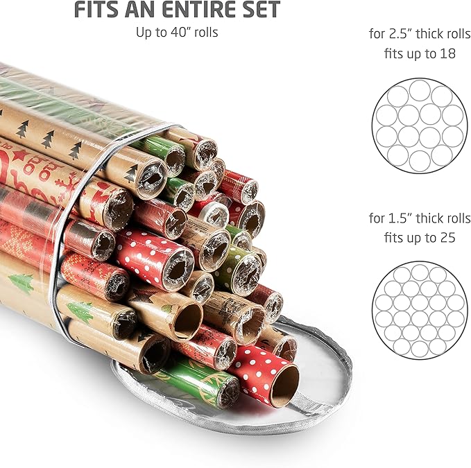 ZOBER Wrapping Paper Organizer – 40 Inch Waterproof Storage for Gift Wrap – Holds 25 Standard Rolls