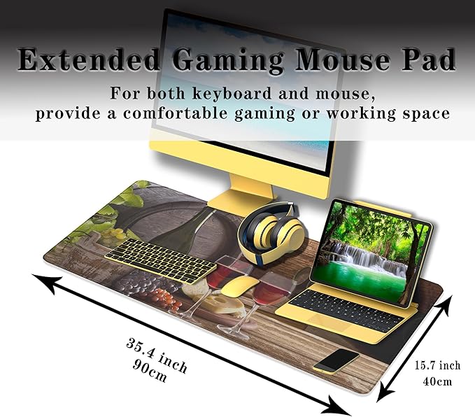Pc Mouse Pad Wine Desktop Pad, Extra Large Mouse Pads Mans Office Accessories Gaming Desk Mats, Mousepad Large Waterproof Non-Slip Rubber Base, 35.4 X 15.7 inch for Work/Game/Office/Home