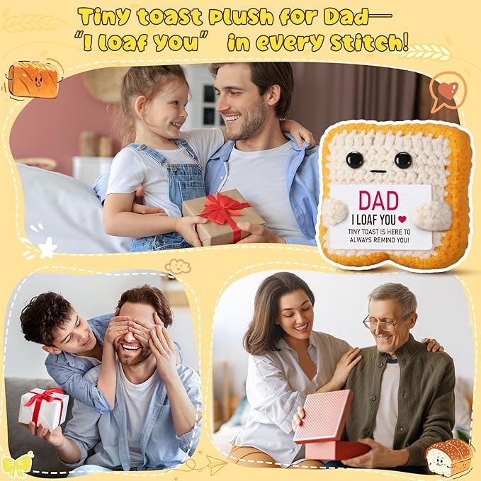 Mini Toast Pun Fathers Day Dad Gifts from Daughter Son Wife, Birthday Gifts for Dad Father Daddy , I Love You Funny Presents - Father‘s Day Cute Decor - Handmade Emotional Cute Loaf Crochet Toast