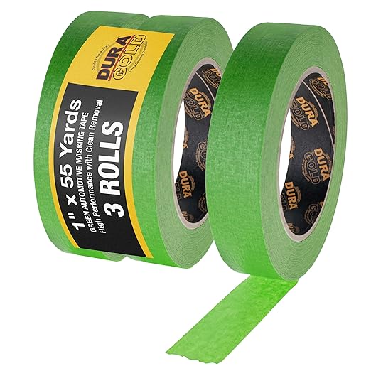 Dura-Gold Green Automotive Masking Tape 1 Inch (24mm x 55 Yards), 3 Rolls - Premium High-Performance, Heat Resistant - Auto Refinish Painting, Car Detailing, Autobody, Industrial, Painters Tape