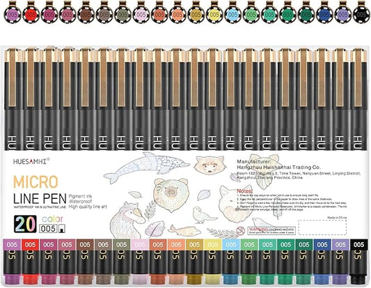 005 Micro Pen,20 Colors Waterproof Ink 0.20mm Fine Tip FineLiner Pens for Art Illustration,Sketching, Anime, Bullet journal,and Technical Drawing