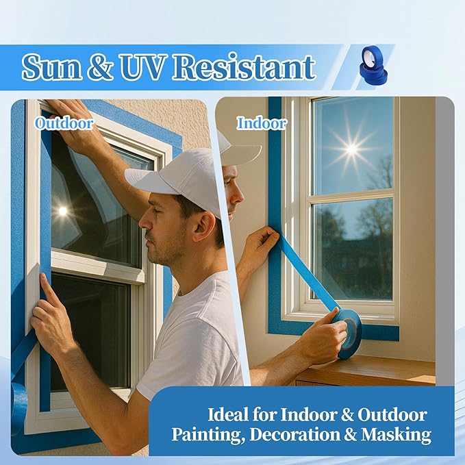 10 Rolls Painters Tape 2 Inch Wide Bulk, No Residue Blue Paint Tape 2 Inches x 55 Yards, Easy-Release Masking Tape for Painting Walls, Baseboards and Home Renovation