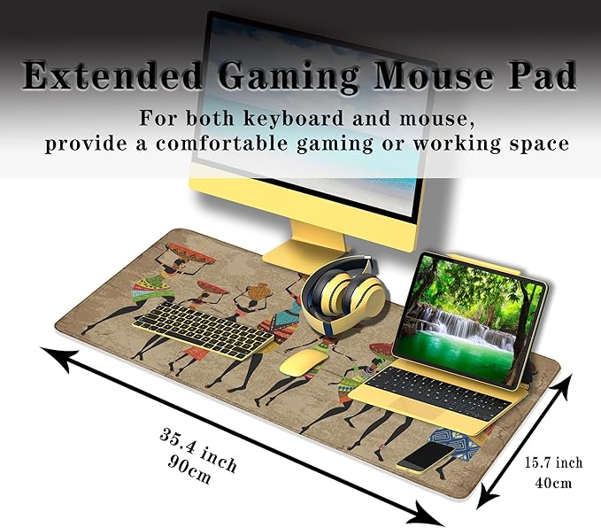 Large Mousepad African Woman Office Decor Gaming Mousepads Computer Desk Mat Mat Mouse Pad Waterproof Non-Slip Rubber Base 35.4 X 15.7 for Game Office, Grunge African Dancer