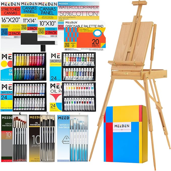MEEDEN 141PCS Art Supplies with French Easel, All-in-one Painting Set for Artists Beginners