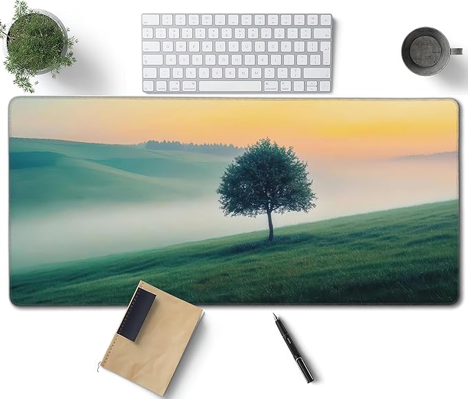 Misty Forest Large Mouse Pad, Vintage Aesthetic Gaming Desk Mat, XXL Keyboard Desk Pad Mat for Desktop, 35.4"x15.7" Non-Slip Base Big Mousepad with Stitched Edges