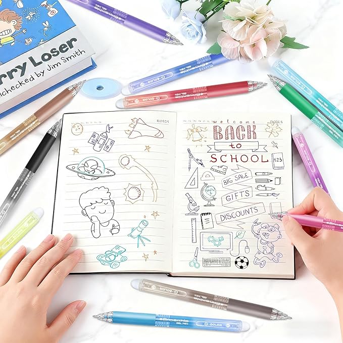 Erasable Gel Pen 24 Colors, Retractable Clicker 0.7mm Fine Point, Assorted Colors Inks, Make Mistakes Disappear, Erasable Gel Pens Perfect for Writing, Drawing & Planners
