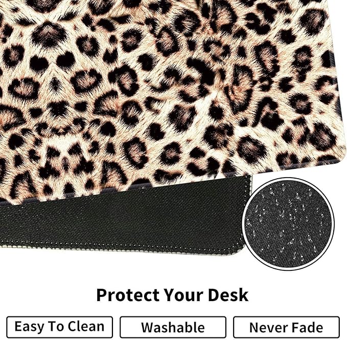 Large XXL Gaming Desk Mat 31.5"x 11.8", Ergonomic Keyboard Wrist Rest & Mouse Pad Wrist Rest + Coaster Set, Non-Slip Base, Memory Foam, Office and Home, Leopard Print