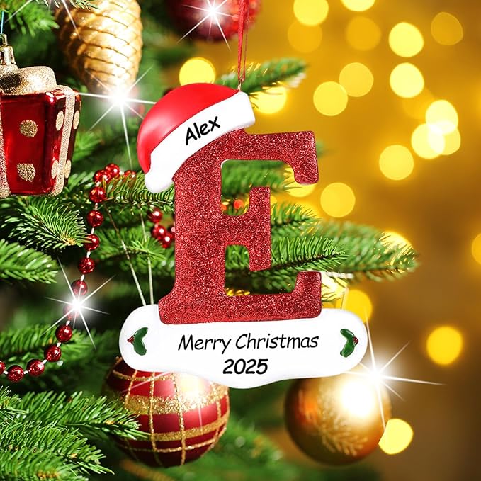Personalized 26 Letters Ornaments for Christmas Tree 2025, Custom Christmas Ornament with Family Member's Names 3D Resin Xmas Hanging Pendant Original Gifts for Family Friends(E)