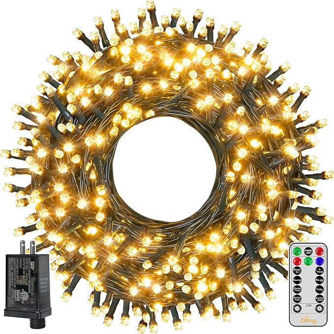 Ollny Christmas Tree Lights 400LED 132FT, Remote Plug-in Christmas Lights with Timer and 8 Modes, Waterproof Outdoor String Light for Thanksgiving Xmas House Indoor Outside Decorations(Warm White)