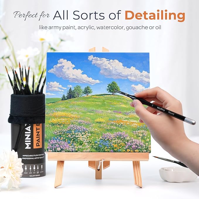 Nicpro 24 PCS Miniature Paint Brushes, Fine Tip Micro Model Detail Paint Brush Set for Acrylic Watercolor Oil, Paint by Number, Models, Miniatures, Craft, Rock Painting - with Container