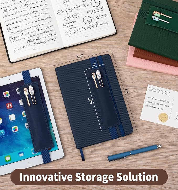 Lined Journal Notebook for Work, A5 Leather Notebook with Pen Sleeve, 100GSM/160 Pages Thick Paper, Daily Journals for Writing, School, Note Taking, Business, Travel, College Ruled