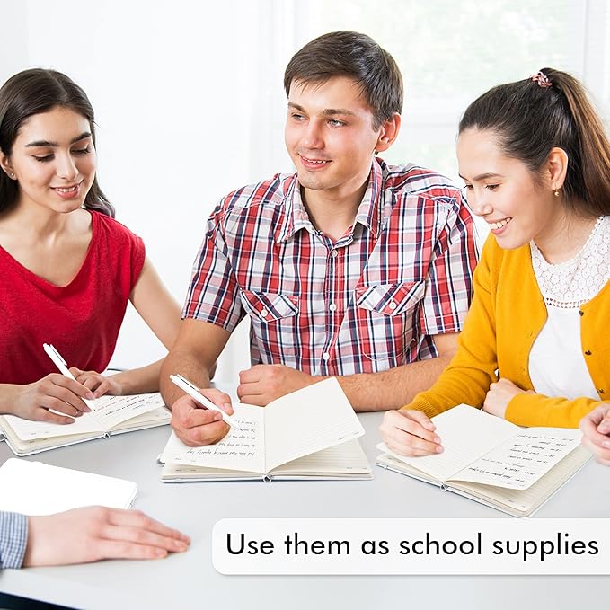 feela College Ruled Notebooks, 24 Pack Business Notebook Hardcover Lined Writing Journal with Pen Holder for Men Women Note Taking, with 24 Black Pens, 120 GSM, 5.1”x8.3”, A5, White